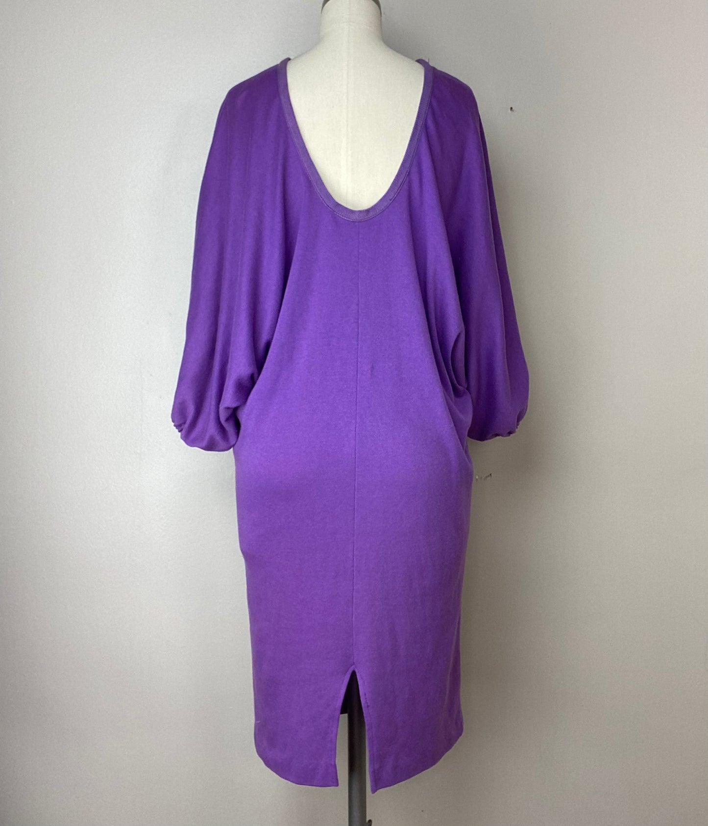 1980s Purple Batwing Sleeve T-Shirt Dress, Frederick’s of Hollywood, Size XS-Med