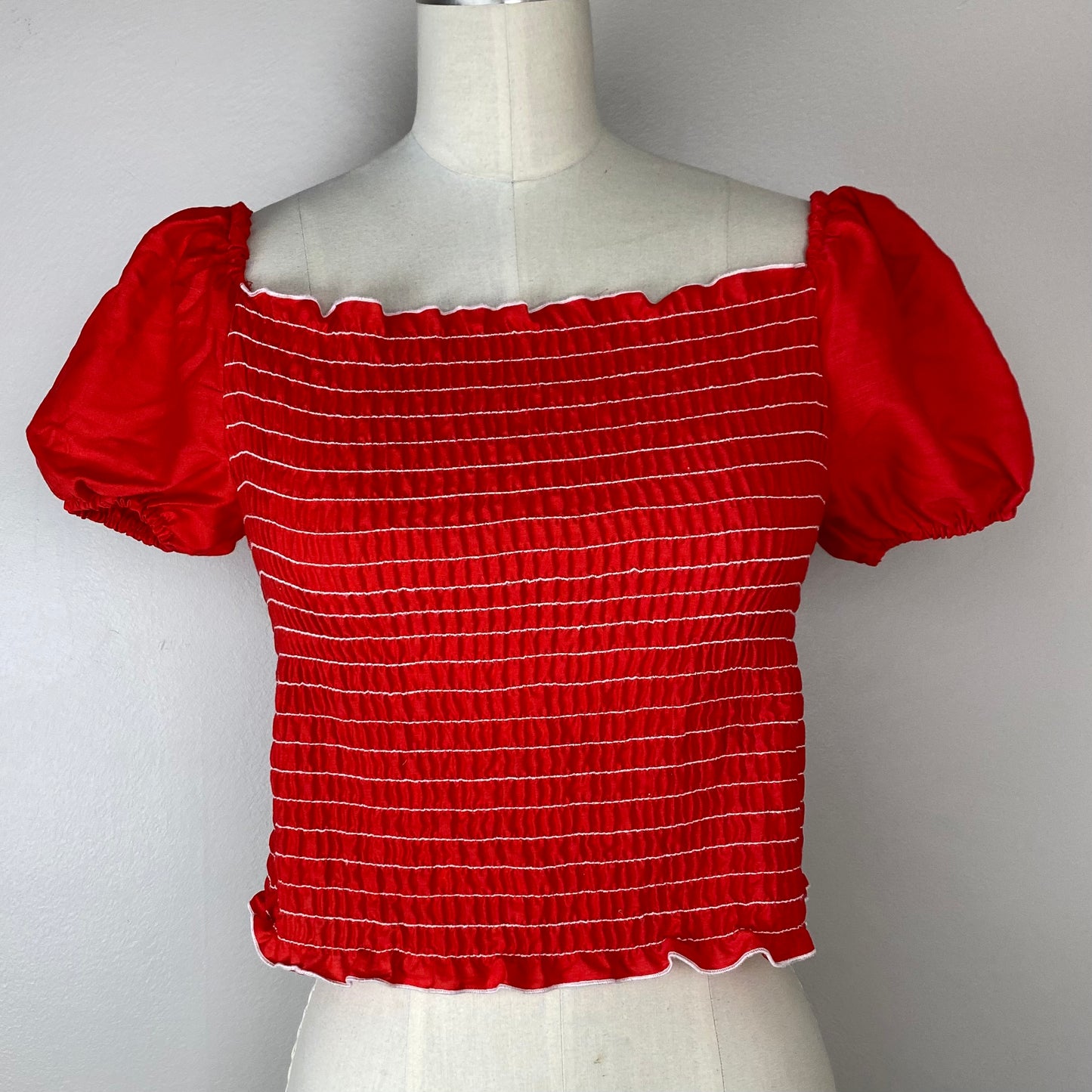 1970s Cropped Puff Sleeve Blouse, Sears Jr Bazaar, Size Medium, Smocking, Shirring