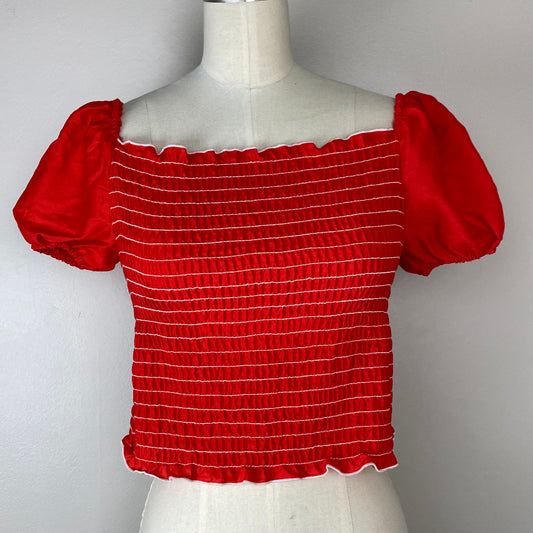 1970s Cropped Puff Sleeve Blouse, Sears Jr Bazaar, Size Medium, Smocking, Shirring
