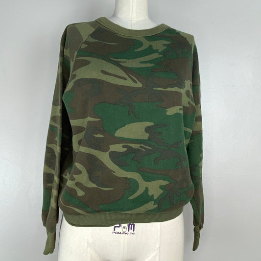 Vintage 1980s Green Camouflage Sweatshirt, BMC Size Small