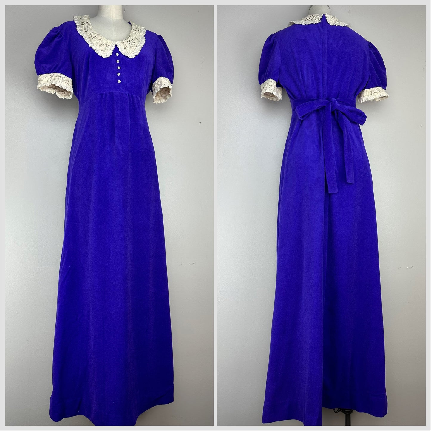 1970s Purple Velour Maxi Dress, JC Penney Fashions Size Medium