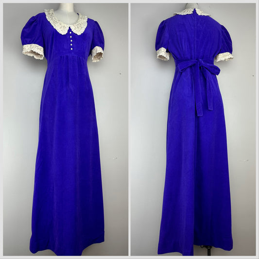 1970s Purple Velour Maxi Dress, JC Penney Fashions Size Medium