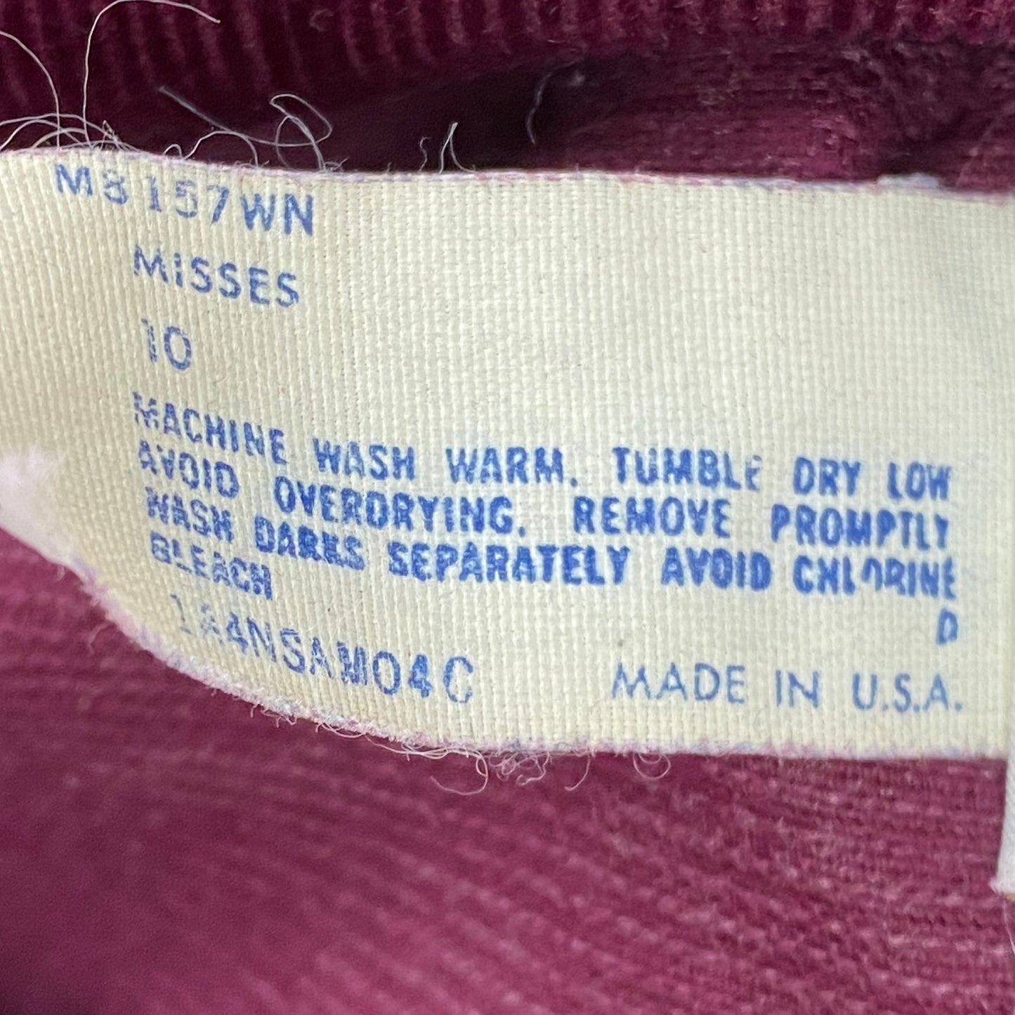 1970s Maroon Corduroy Jacket, Wrangler Misses Size Medium