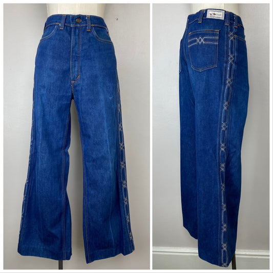 1970s Talisman Sheplers Jeans w/ Embroidered Side Panels, 31.5"x29.5"