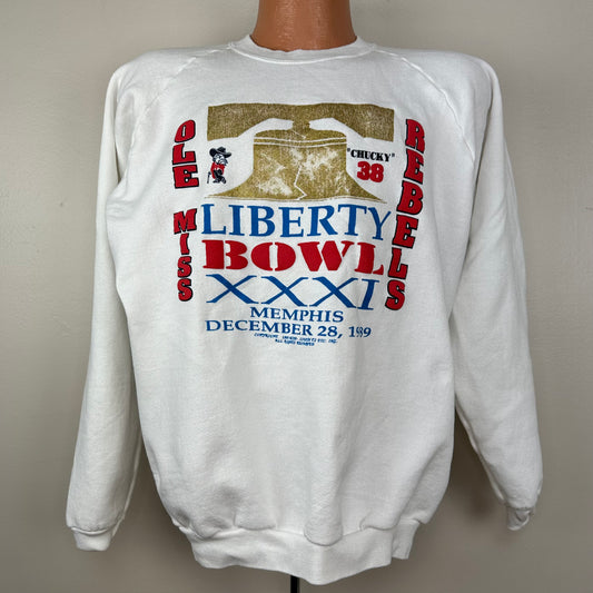 1989 Liberty Bowl XXXI Ole Miss Rebels Sweatshirt, Size XL, 1980s, Chucky 38, Colonel Reb