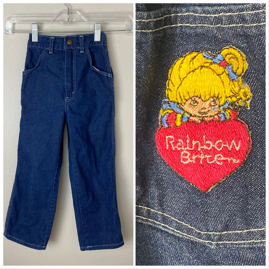 1980s Rainbow Brite Blue Jeans, Kids Size 5/6