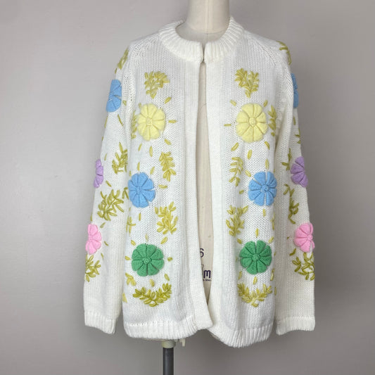1960s/70s Floral Cardigan Sweater, Size Medium Glamour Knit
