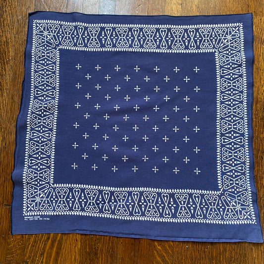 1970s Indigo Bandana, RN 14193, Washfast Colors, All Cotton
