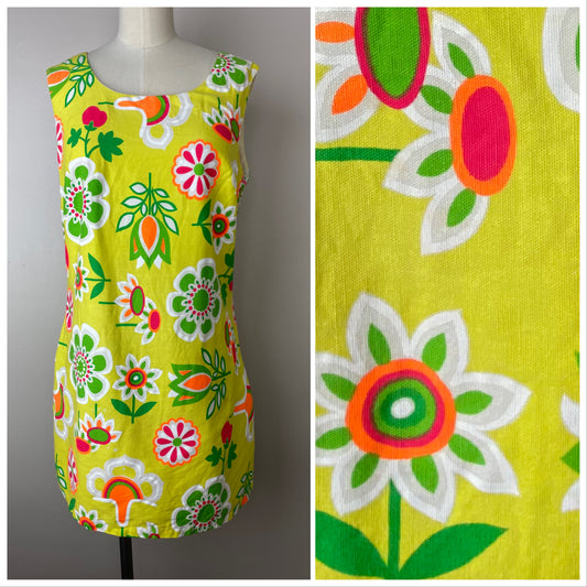 1960s Floral Mini Dress Romper, Size Small, Alex Colman California