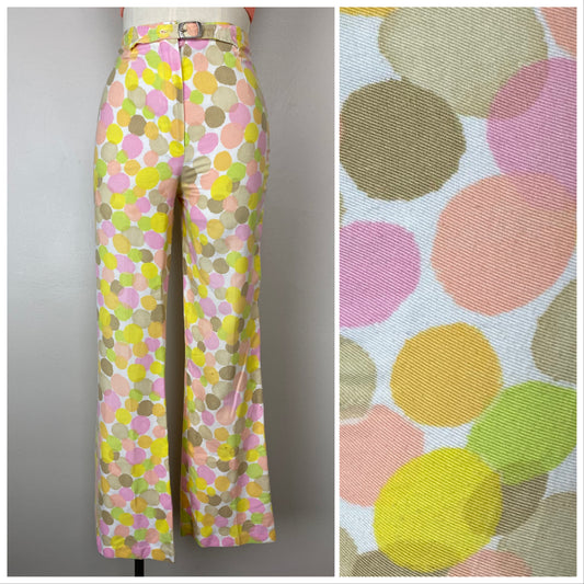 1960s Watercolor Dots Pants, Size XS, 23x28.5