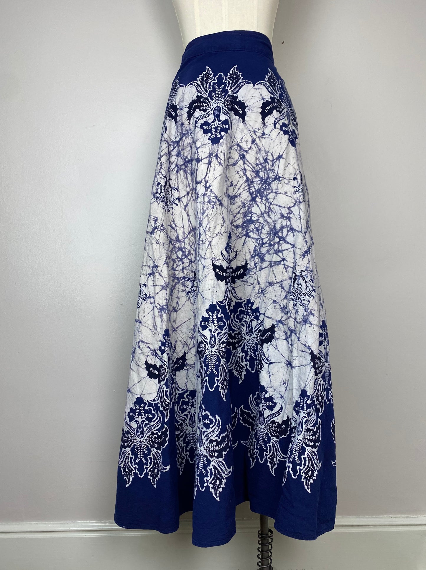 Vintage Indigo Batik Wrap Skirt/Dress, Open Sizing