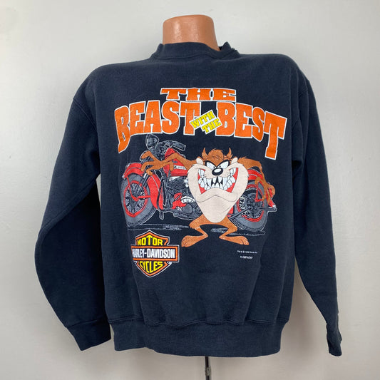 1990s Harley Davidson Motorcycles Tasmanian Devil Sweatshirt, Size Large, The Beast With The Best, Taz