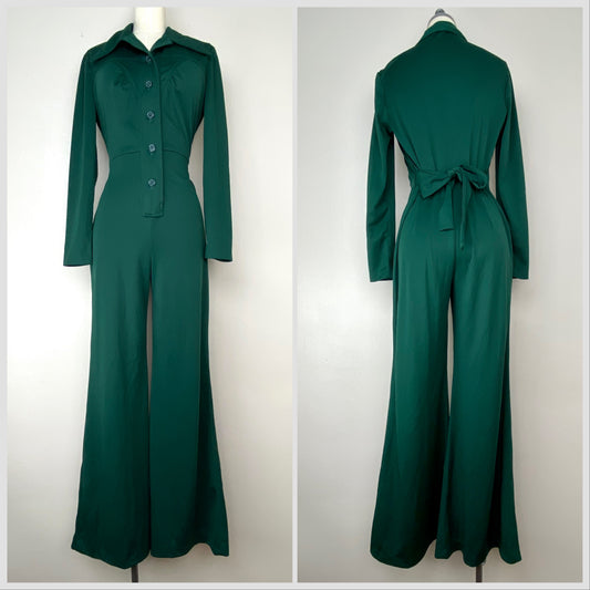 1970s Green Bell Bottom Jumpsuit, Joni Blair Size Small-Medium