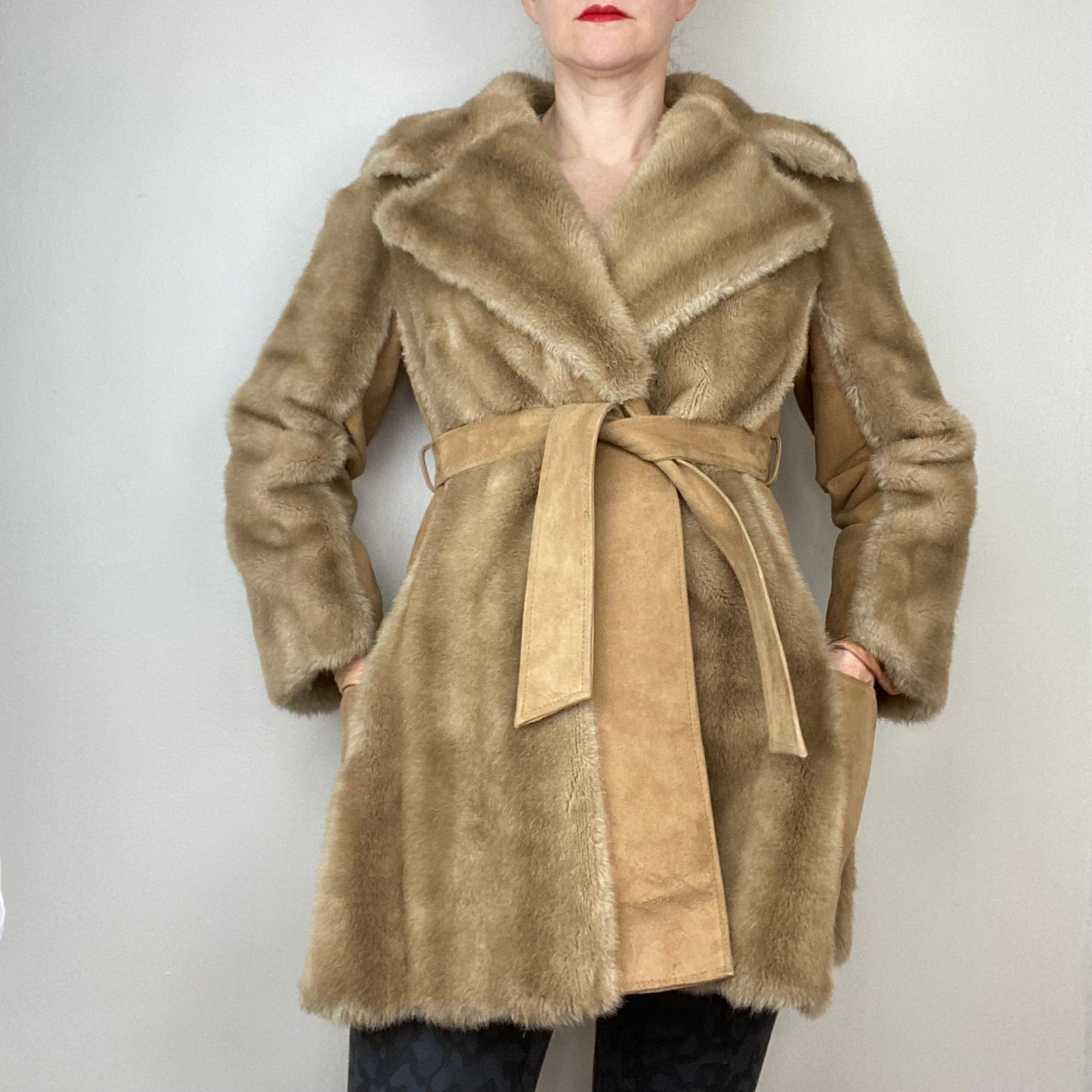 1970s Brown Faux Fur and Leather Coat, London Leathers by Lilli Ann, Size S-M