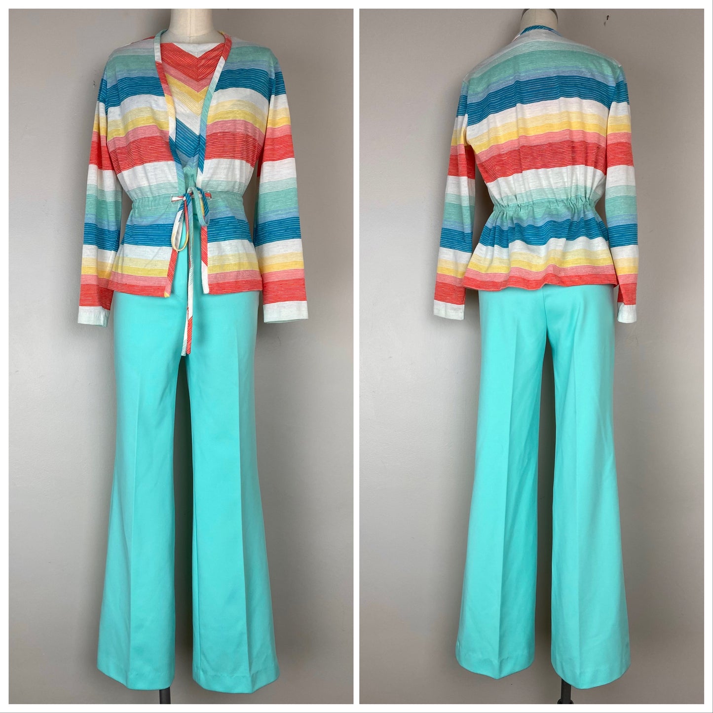 1970s Sears Mates Striped T-Shirt and Cardigan, Size Medium, Rainbow Space Dye