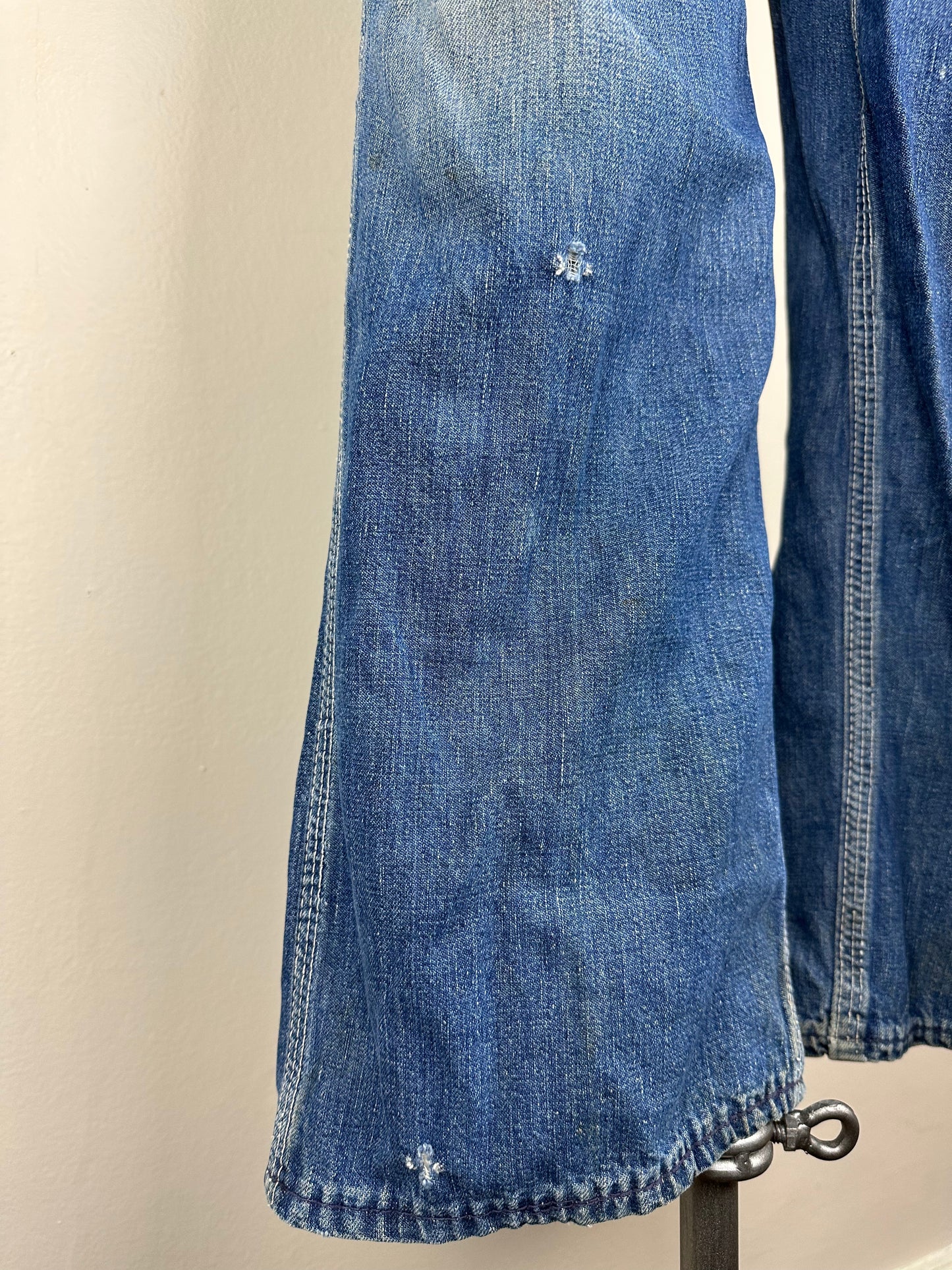 1960s Duck Head Denim Overalls, Size Medium, Distressed Workwear