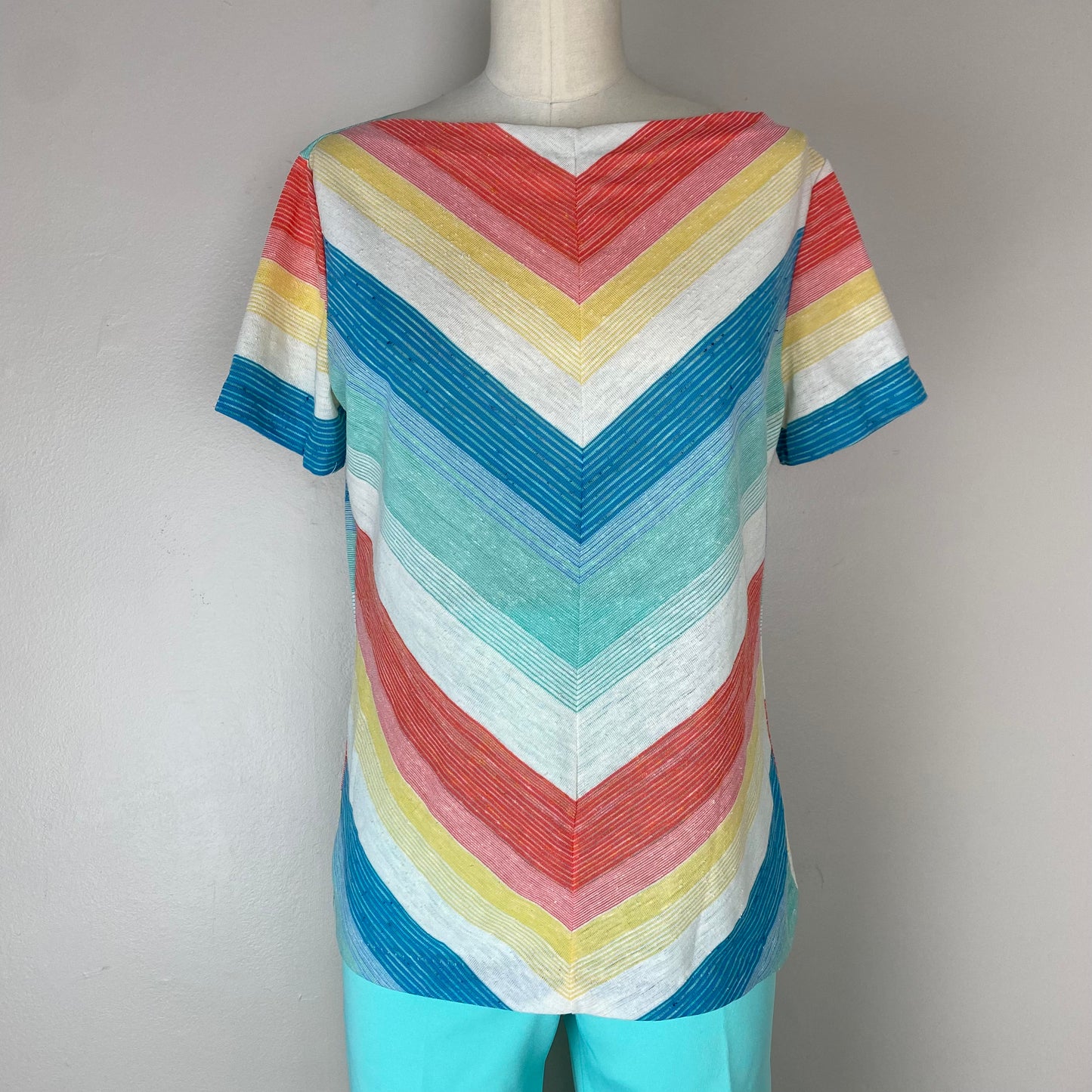 1970s Sears Mates Striped T-Shirt and Cardigan, Size Medium, Rainbow Space Dye