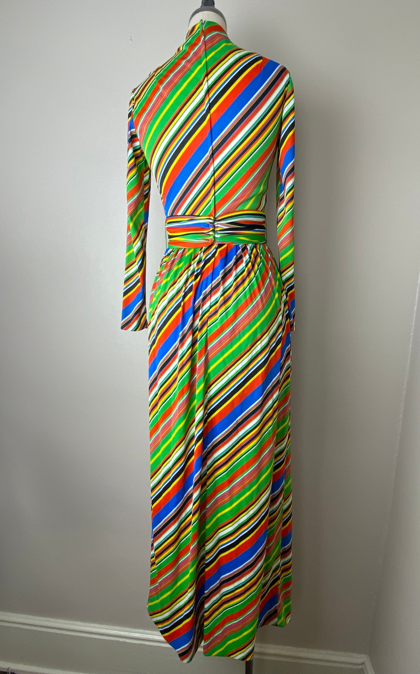 1970s Rainbow Stripe Maxi Dress, Fred Perlberg Size XS