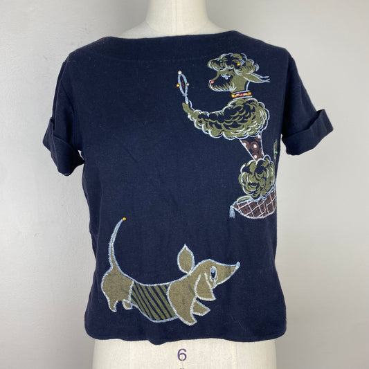 1960s Dog Knit Top, Funsters by Darwyn Size Small, Poodle, Dachshund, Women’s T-Shirt