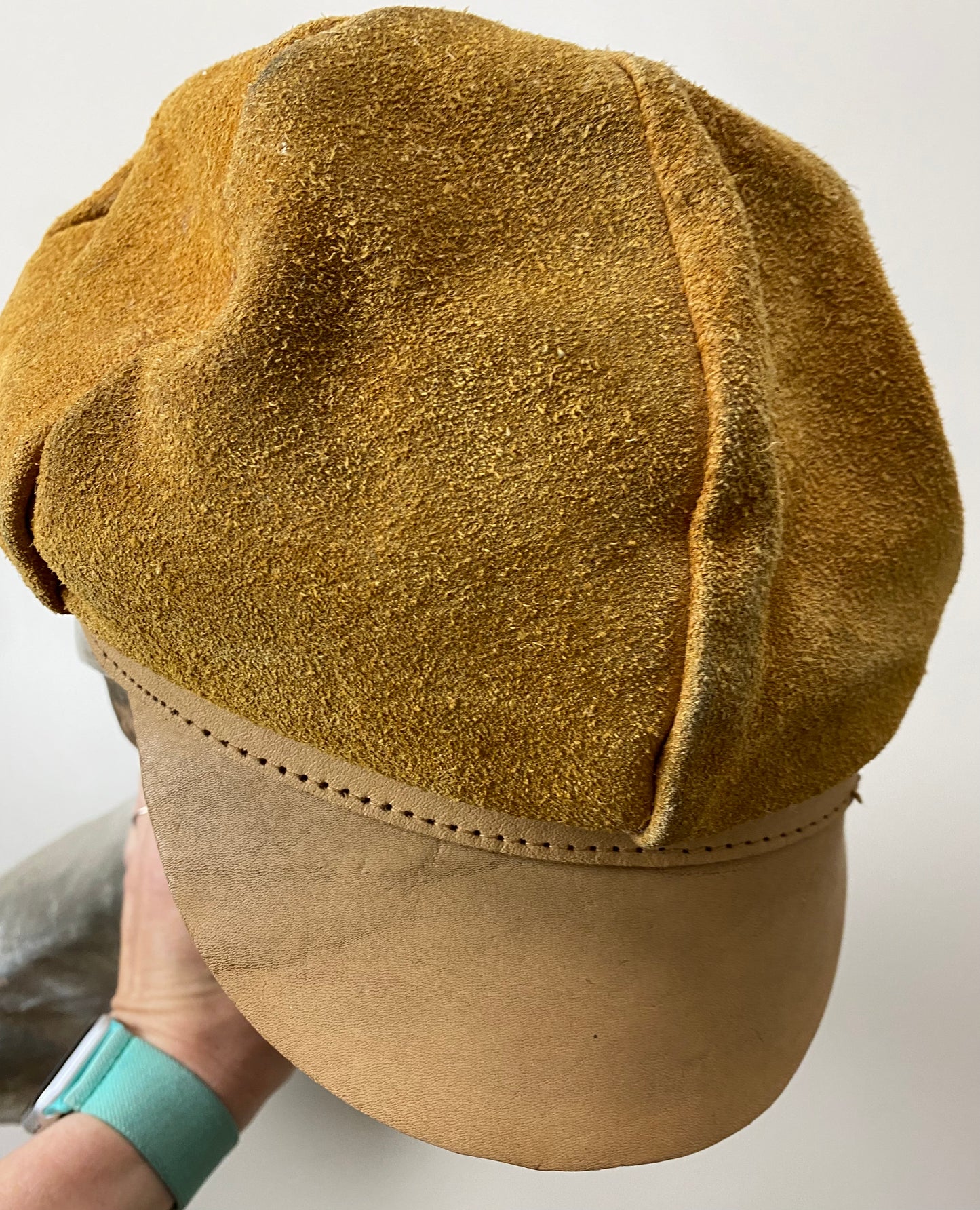 1970s Leather Hat, Size 7 1/8, Medium, Hippie, Biker, Pageboy