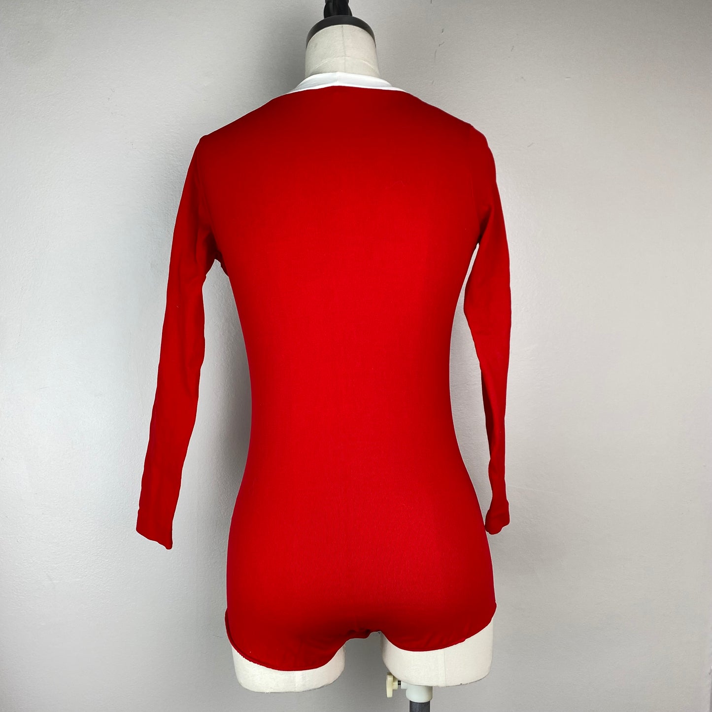 1970s Red Henley Nylon Bodysuit, Carol Evans, Size XS