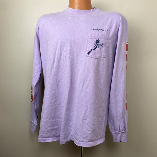 1980s World Class Inc Long Sleeve T-Shirt, Size L/XL, Diving, Finch, Distressed