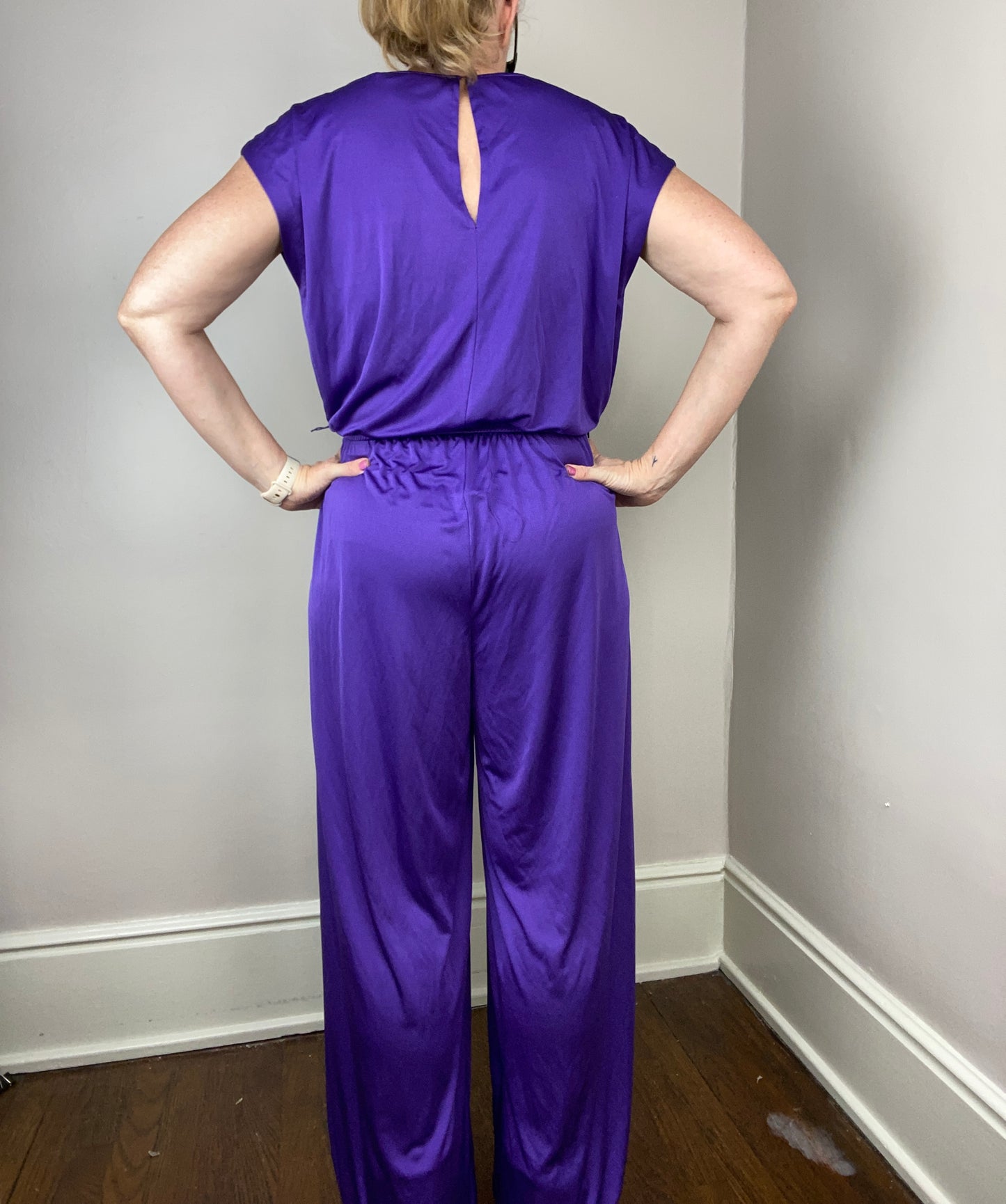 1970s/80s Purple Genie Pant Jumpsuit, Tracy, Size M/L Tall