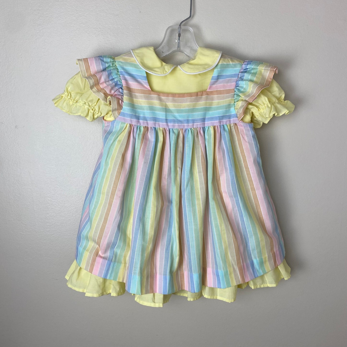 1980s Rainbow Stripe Pinafore Dress and Yellow Puff Sleeve Dress, Size 4T