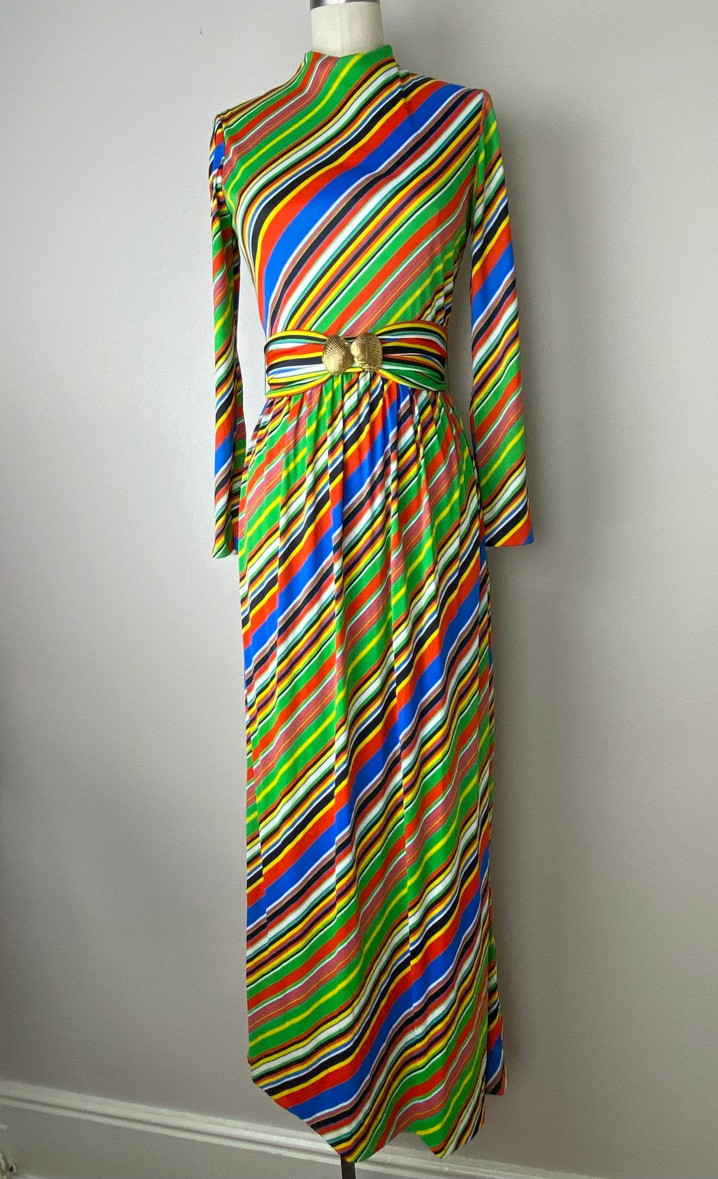 1970s Rainbow Stripe Maxi Dress, Fred Perlberg Size XS