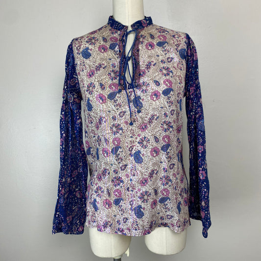 1970s Oh Calcutta Indian Blouse, Rainbow Lurex Thread, Size Small