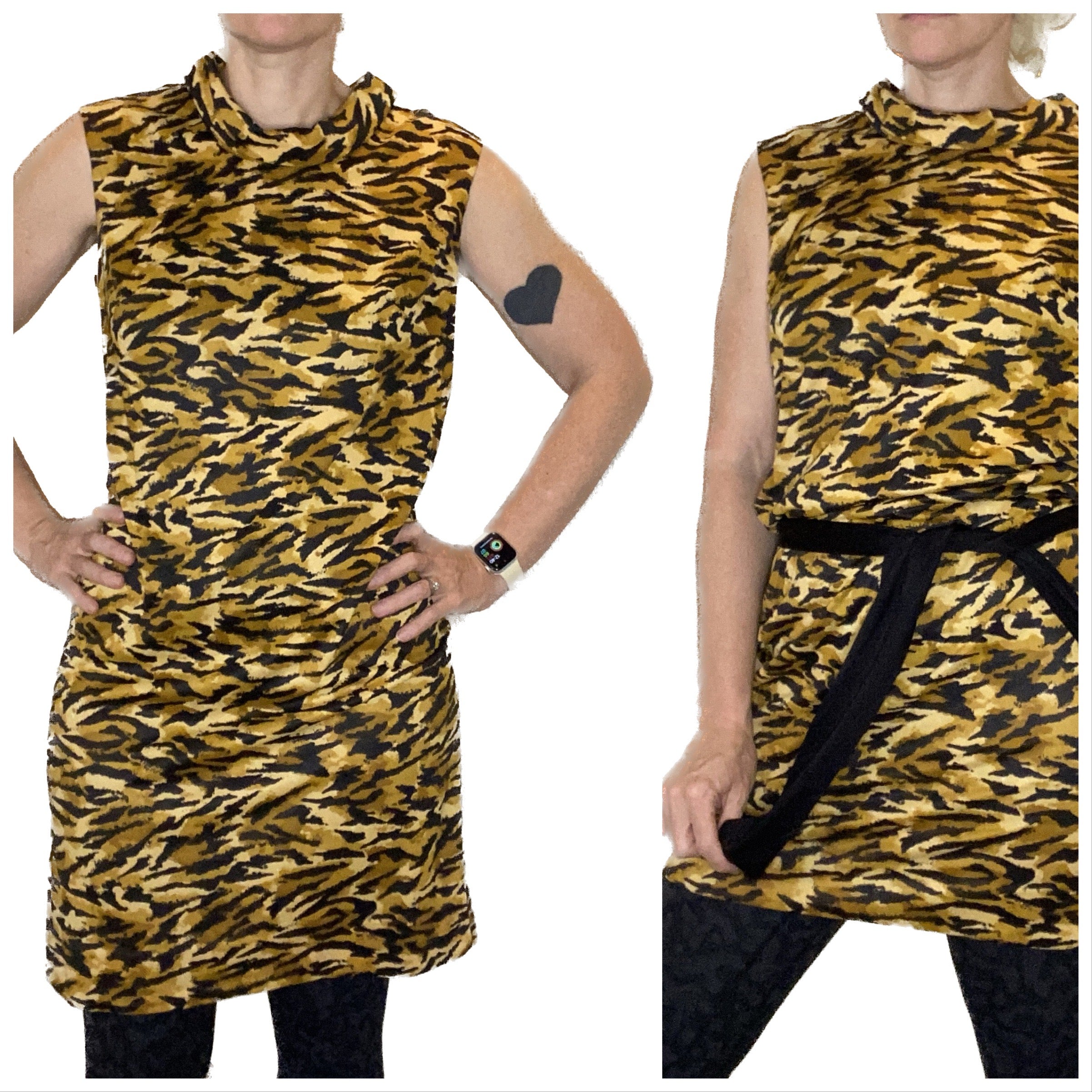 Vintage 1960s Tiger Print hot Sleeveless Dress, Nelly de Grab, Size Medium, Animal