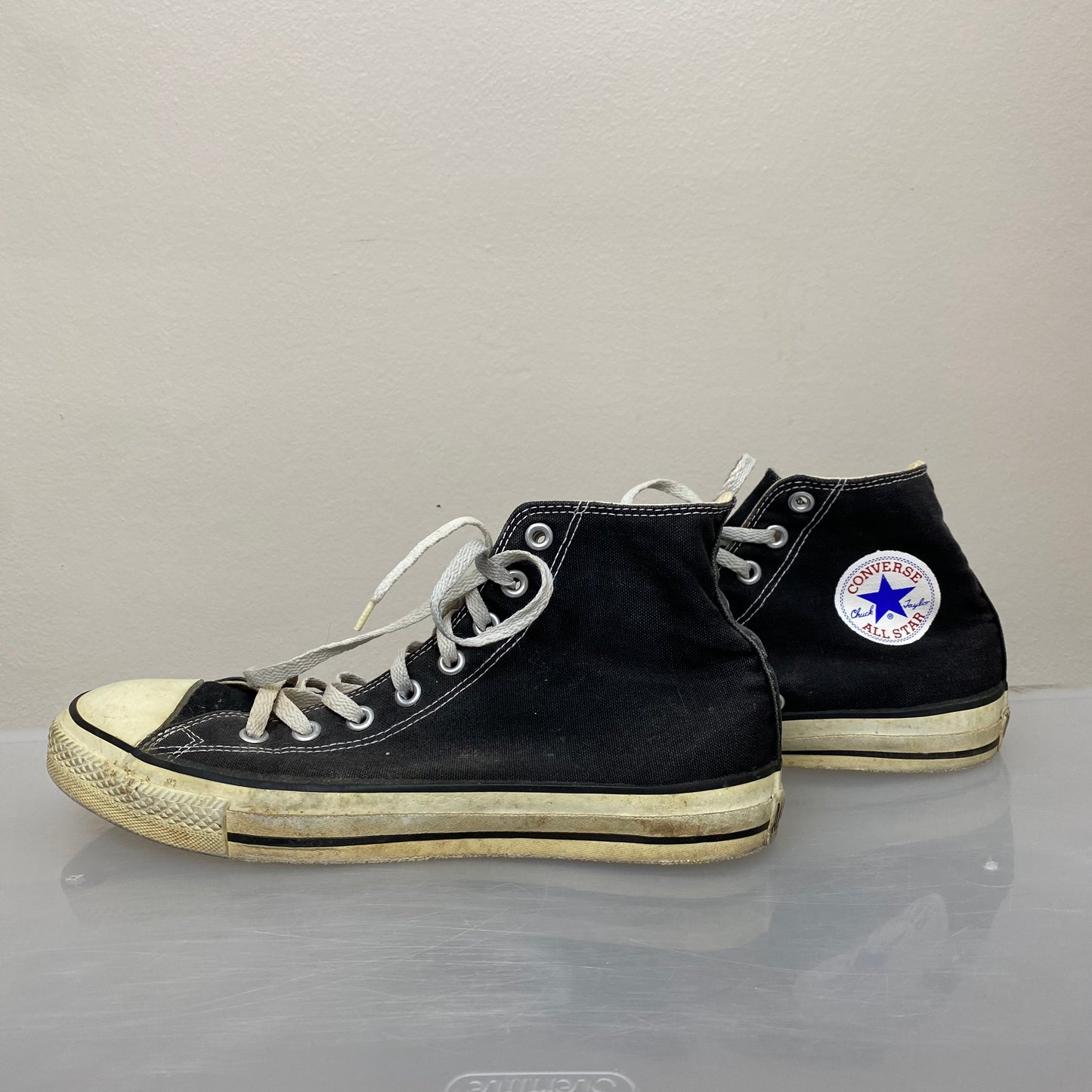 1990s Converse All Stars, Made in USA, Chuck Taylor, Black High Top Size 10 1/2