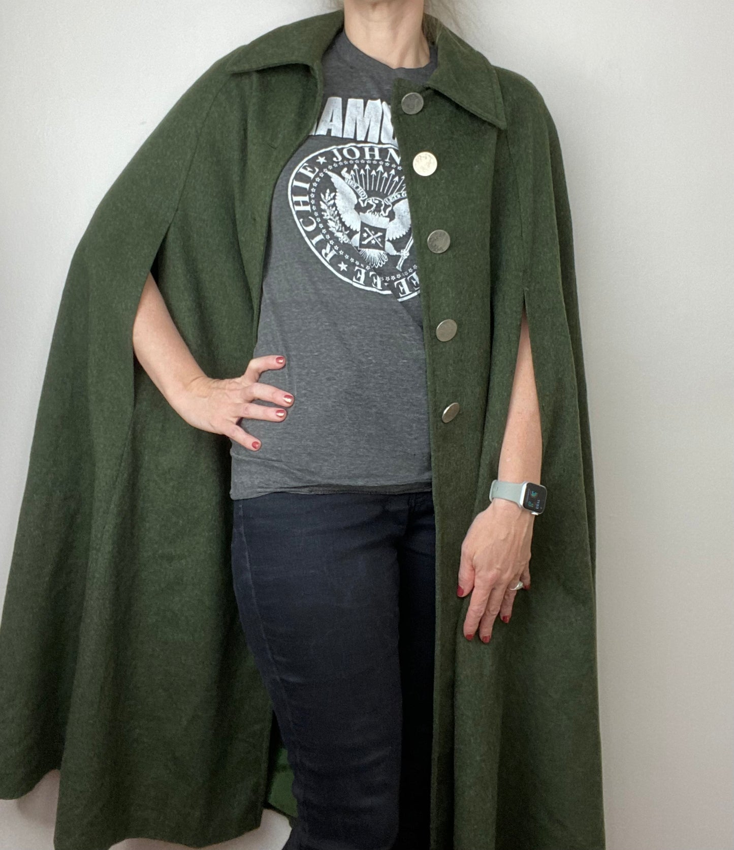 1960s Austrian Loden Wool Green Cape, Size 36, Karlin aus den Schurarzwald, Europe Style Reifri