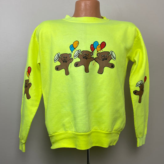 1980s/90s Neon Yellow Sweatshirt, Teddy Bears, Local Heroes Size Medium