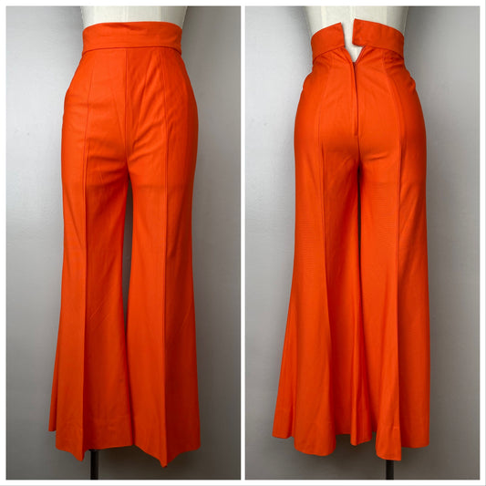1960s/70s Orange High Rise Bell Bottom Pants, Country Set, Size XXS