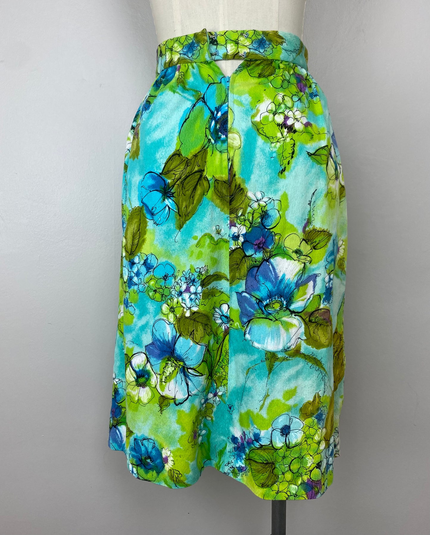 1960s Watercolor Floral Skirt, Size XS