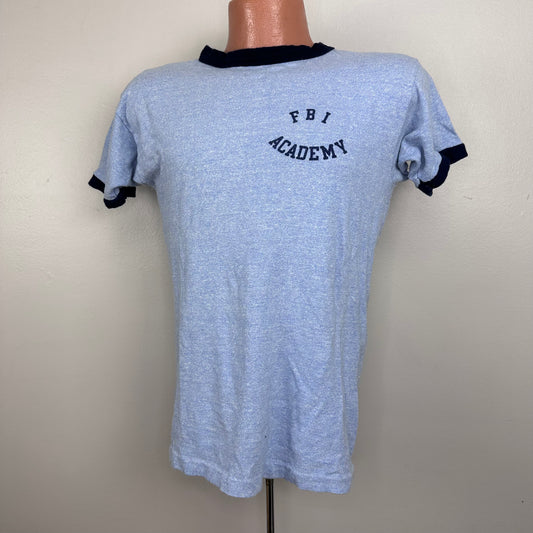 1970s FBI Academy T-Shirt, Size Medium, Champion Blue Bar Ringer