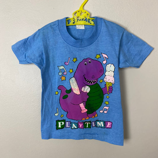 1990s Bootleg Barney T-Shirt, Screen Stars Size 2/3, Playtime Purple Dinosaur, Baseball