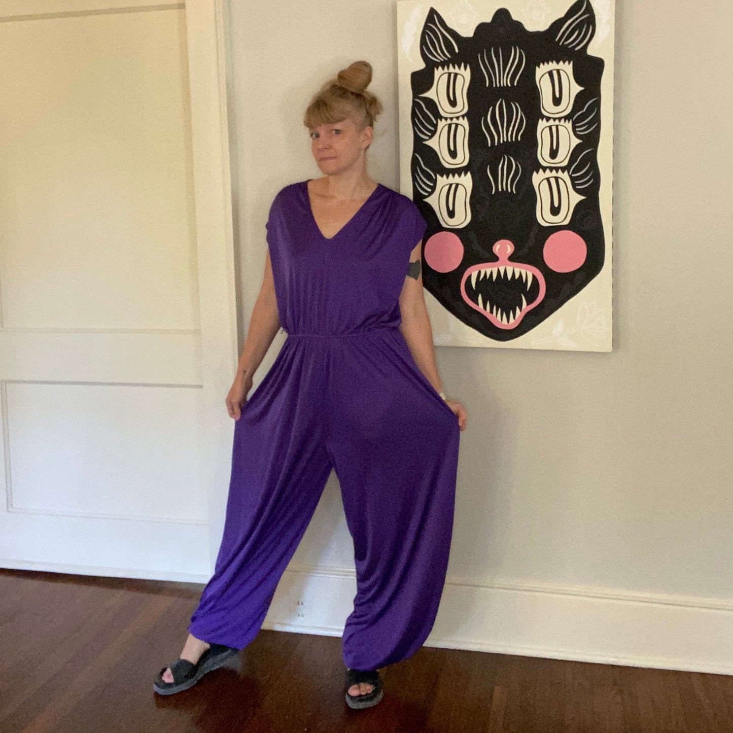 1970s/80s Purple Genie Pant Jumpsuit, Tracy, Size M/L Tall