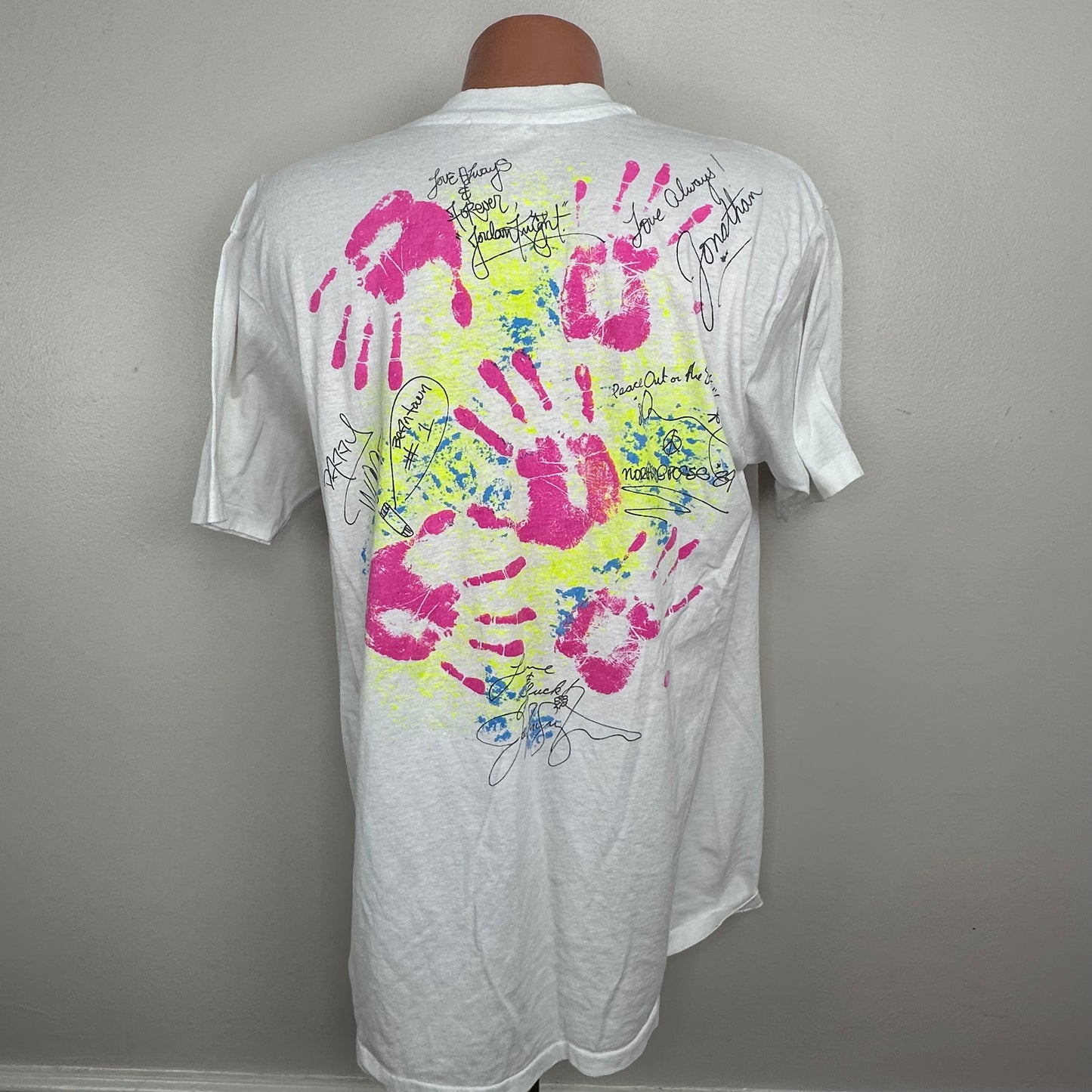 1980s/90s New Kids on the Block T-Shirt, Size Large, Handprints and Signatures