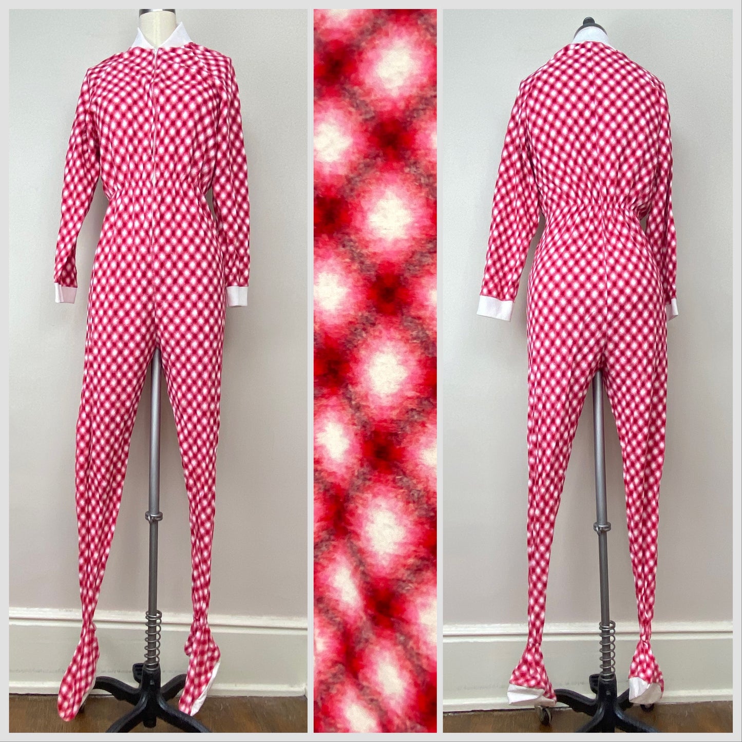 1970s/80s Red Plaid Footie Pajamas, Glencraft Size XS/S