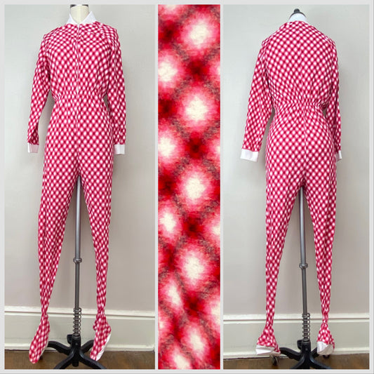 1970s/80s Red Plaid Footie Pajamas, Glencraft Size XS/S