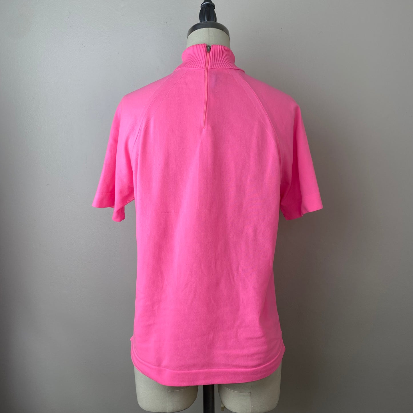 1960s Neon Pink Turtleneck Shirt, Sears Junior Bazaar Ban-Lon Knits Short Sleeve Top, Size S/M