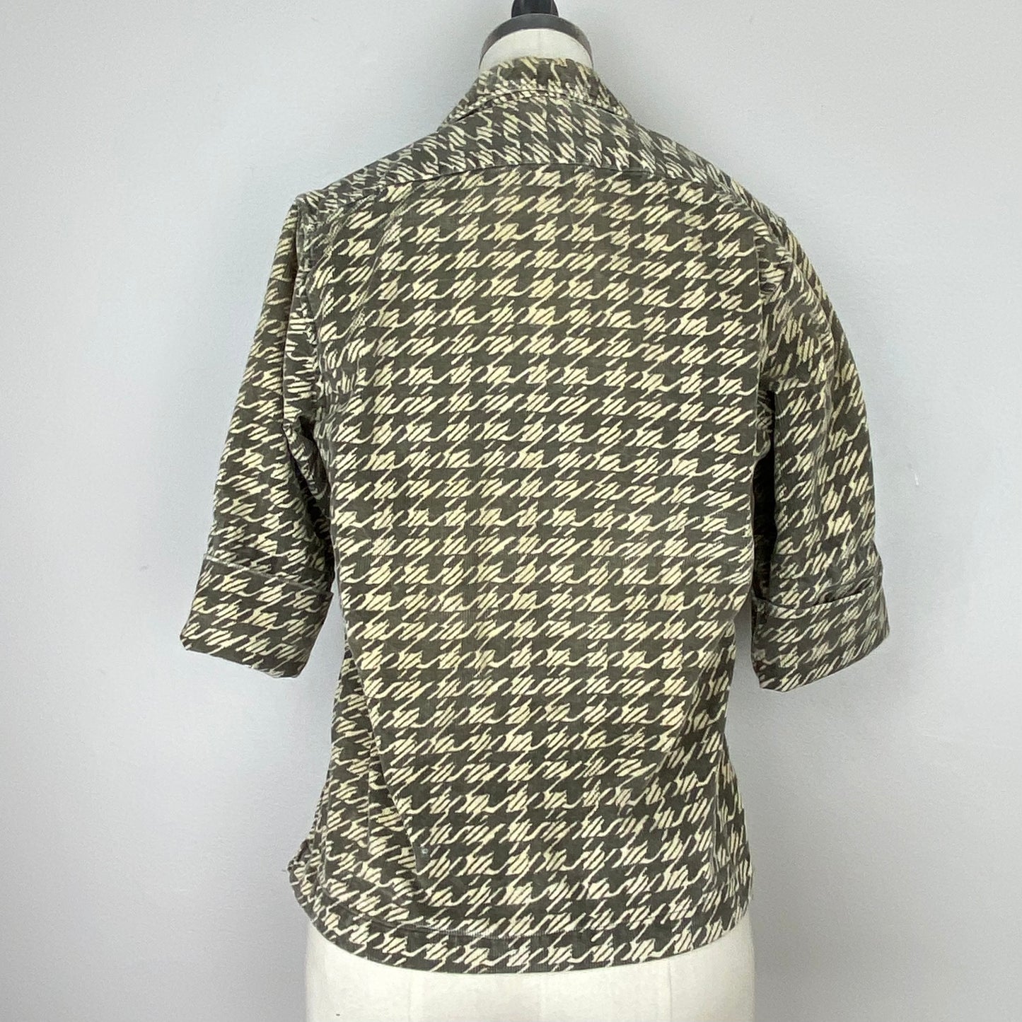 1950s Lady Hathaway Printed Corduroy Shirt, Size XS/S, Velour Cloth Houndstooth