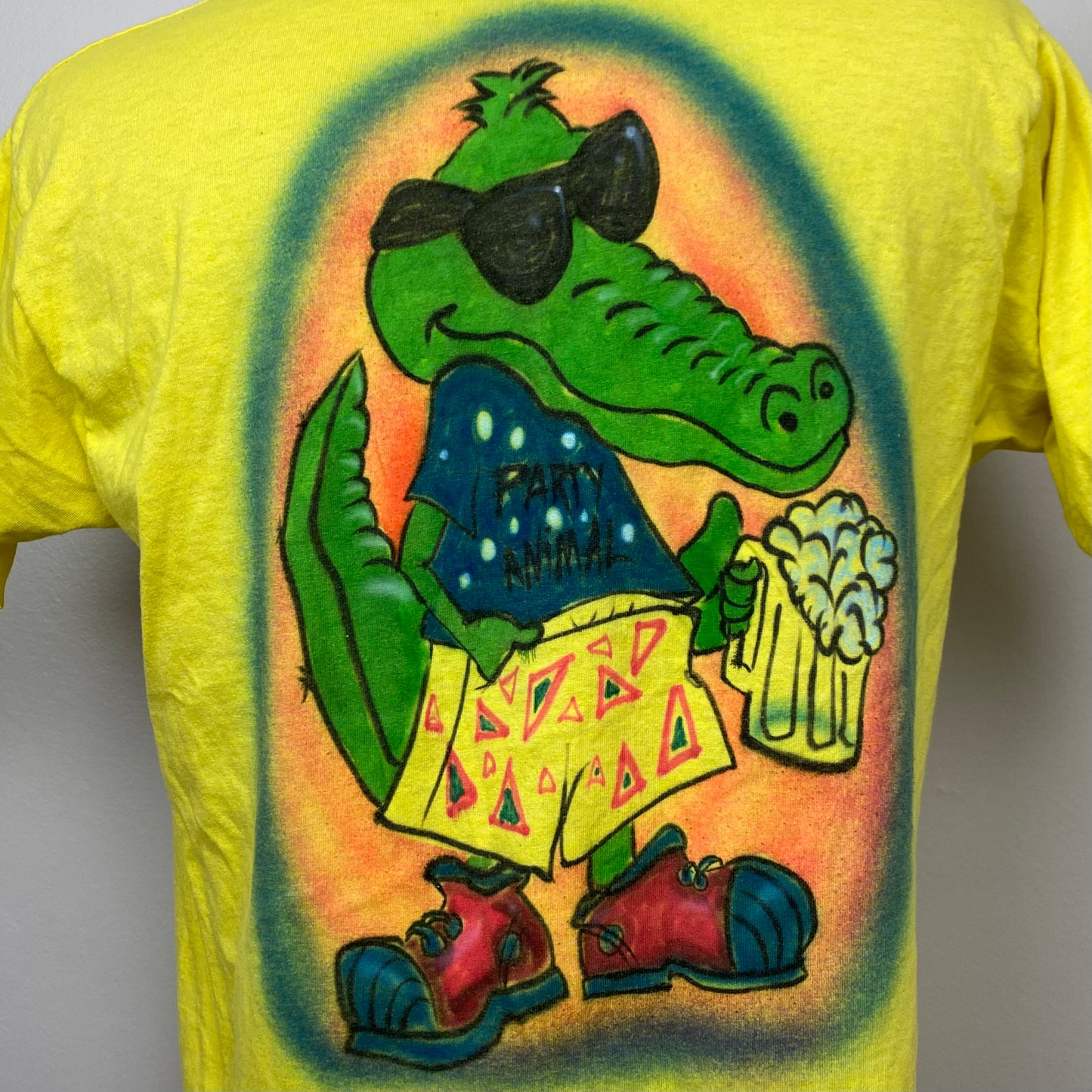 1980s Airbrushed T-shirt, Screen Stars Size Medium, Cool Party Animal Alligator Drinking Beer