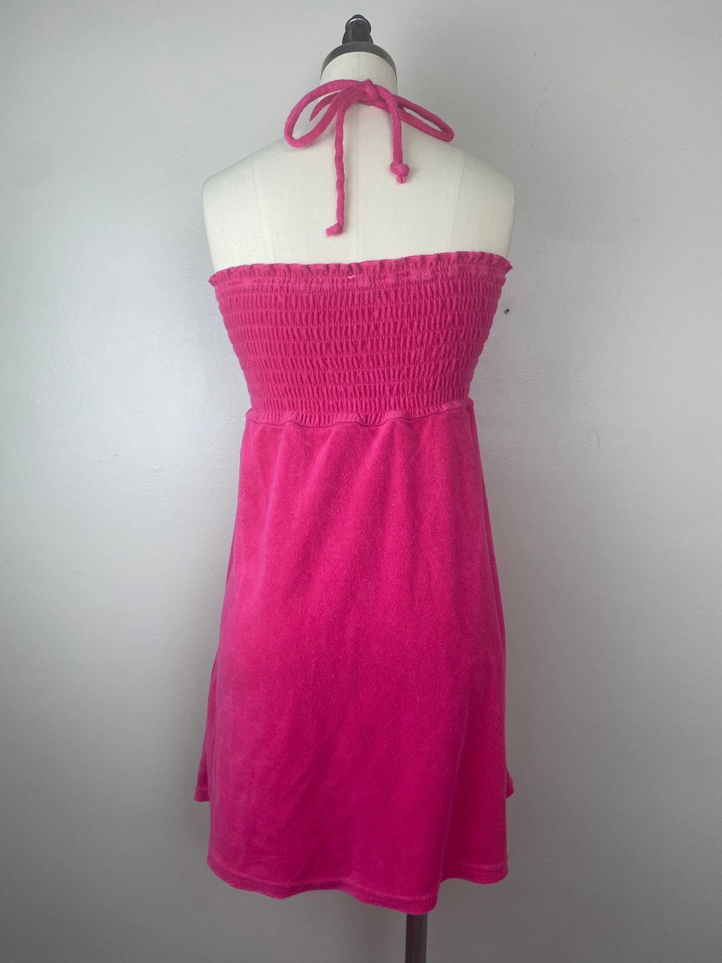 1980s Pink Terrycloth Halter Dress, Size Small, Bathing Suit Swim Cover Up